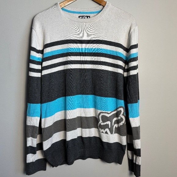 FOX Men's Long Sleeve Lightweight Striped Sweater Blue/Gray Size Large Outdoor - Picture 1 of 13